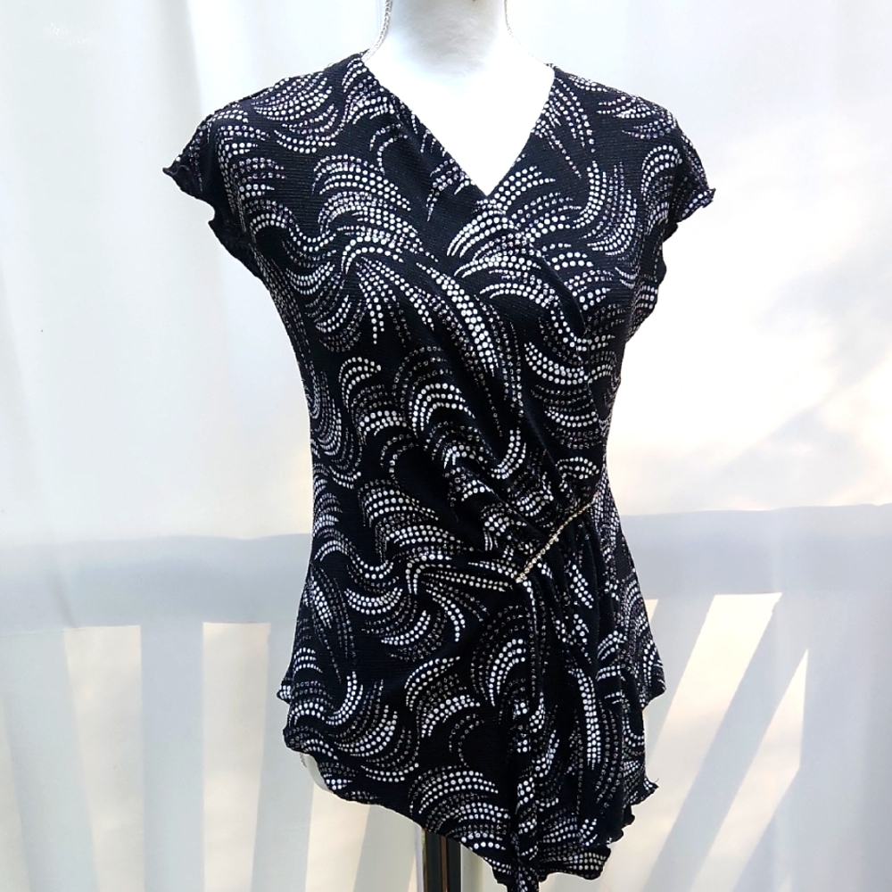 Vintage Y2K  Black and White Women's  Faux Wrap Sequin  Fairy Sparkle Top